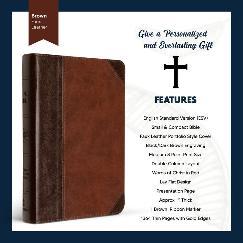 ESV Dark Brown Compact Size Holy Bible Medium Print
