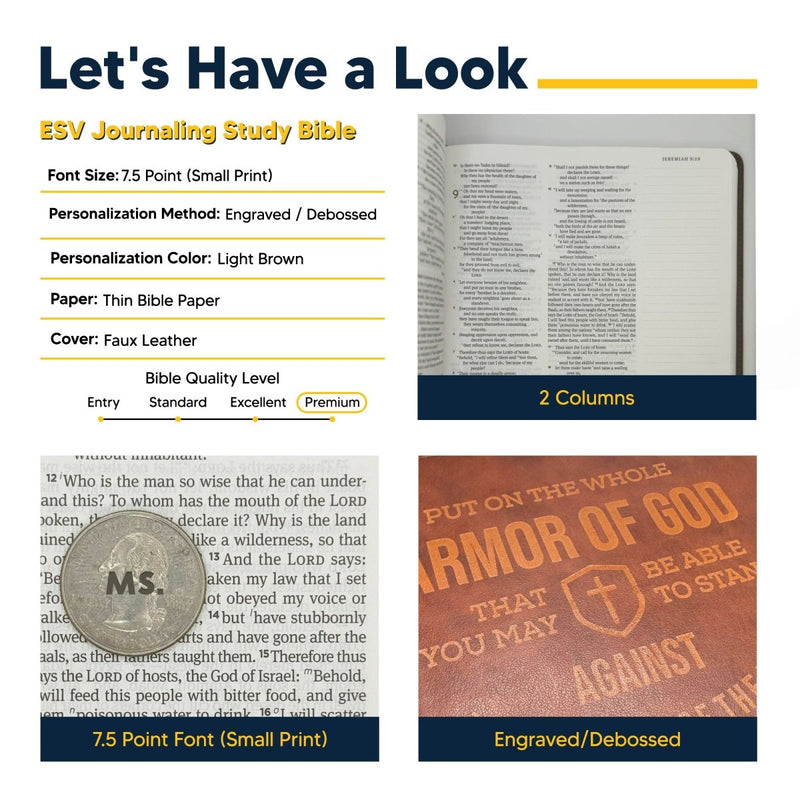 ESV Double Column Faux Leather Classic Study Bible  with Full Cover 1 Peter 5:7 Bible Verse and Name Gift for Christian & Religious Celebrations Small Print | Shepherds Shelf