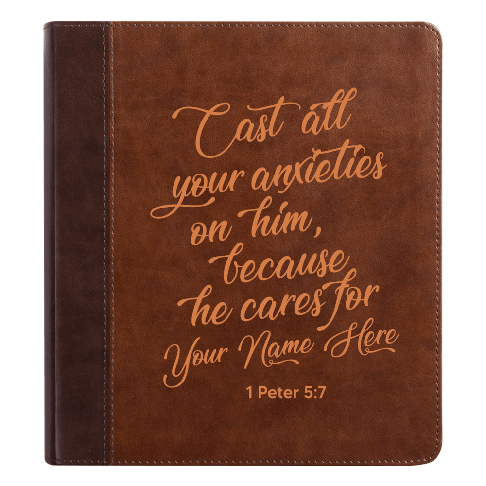 ESV Double Column Faux Leather Classic Study Bible  with Full Cover 1 Peter 5:7 Bible Verse and Name Gift for Christian & Religious Celebrations Small Print | Shepherds Shelf