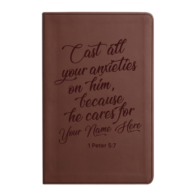 ESV Brown Standard Size Holy Bible Large Print | 1 Peter 5:7 Scripture