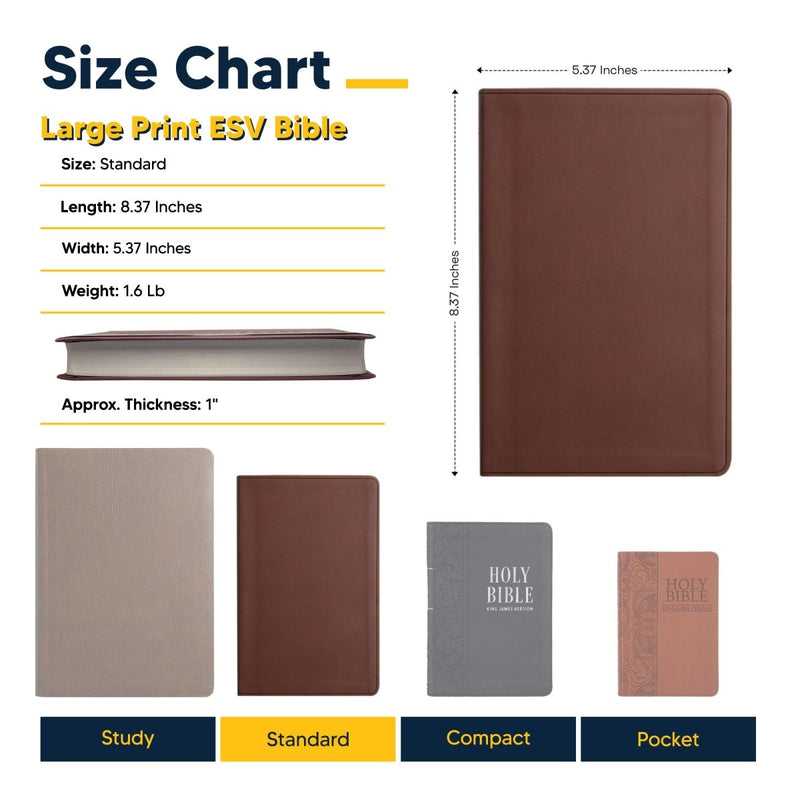 Personalized ESV Thinline Bible Large Print Faux Leather Holy Bible with Christian Cross Design Brown | Shepherds Shelf