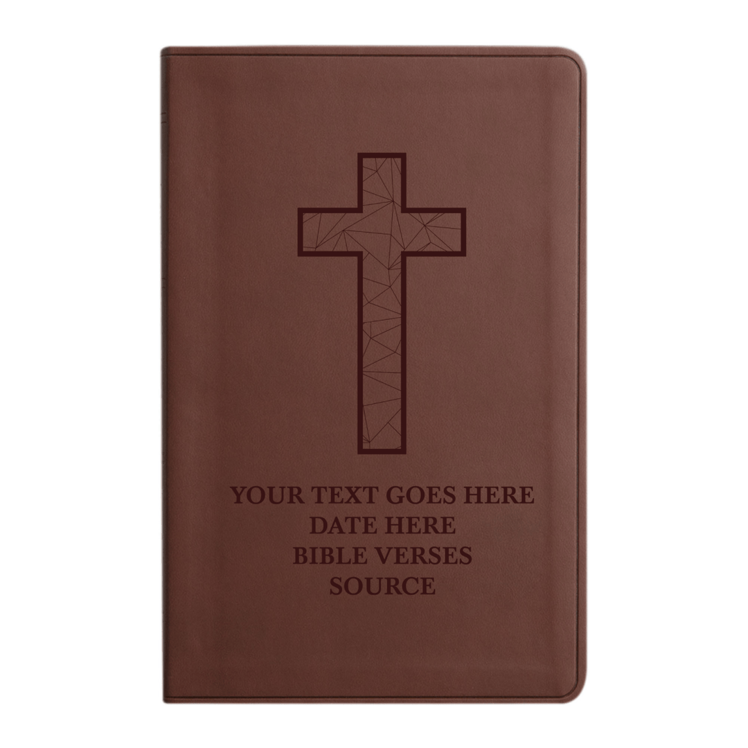 Personalized ESV Thinline Bible Large Print Faux Leather Holy Bible with Geometric Cross Design Brown | Shepherds Shelf - Shepherds Shelf