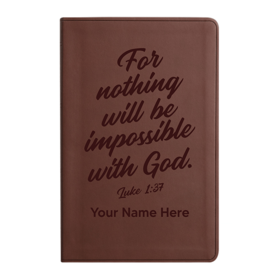 Personalized ESV Thinline Bible Large Print Faux Leather Holy Bible with Luke 1:37 Bible Verse Design Brown | Shepherds Shelf - Shepherds Shelf