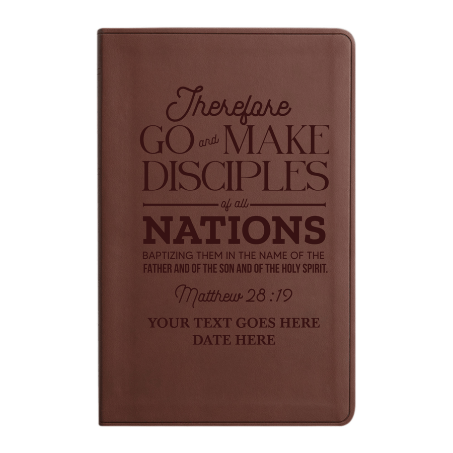 Personalized ESV Thinline Bible Large Print Faux Leather Holy Bible with Matthew 28:19 Bible Verse Design Brown | Shepherds Shelf - Shepherds Shelf