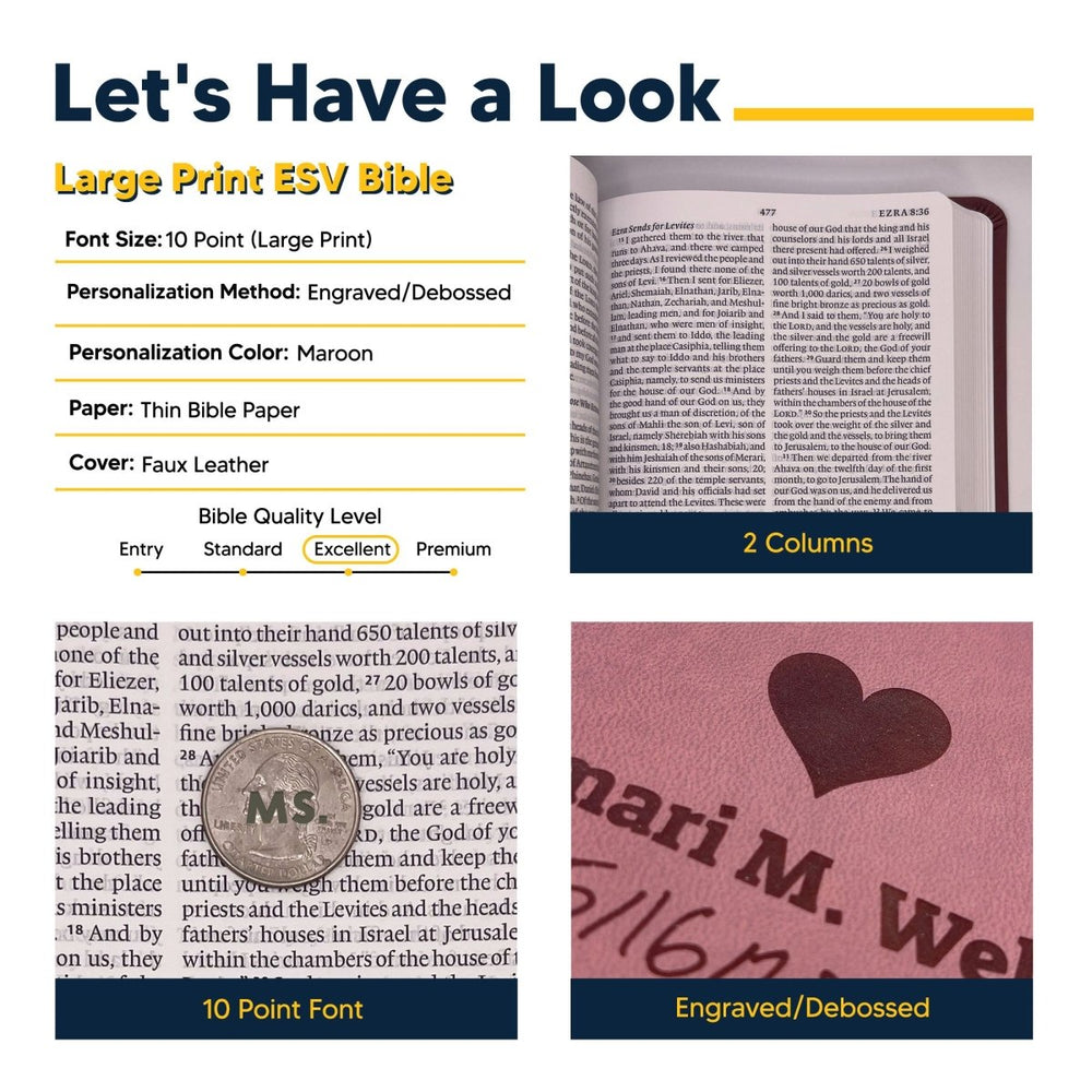 Personalized ESV Thinline Bible Large Print Faux Leather Holy Bible with Pen Stroke Cross Design Brown | Shepherds Shelf - Shepherds Shelf
