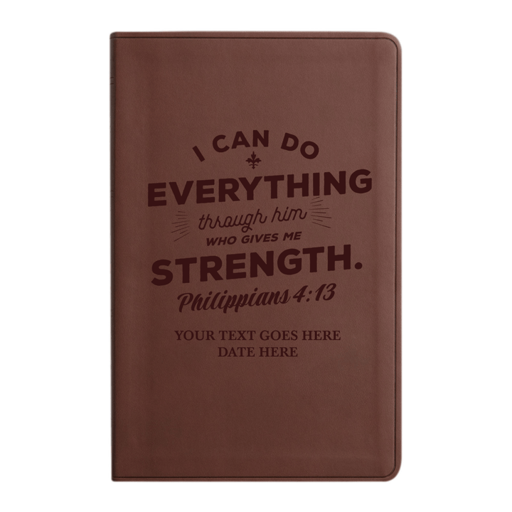 Personalized ESV Thinline Bible Large Print Faux Leather Holy Bible with Philippians 4:13 Bible Verse Design Brown | Shepherds Shelf - Shepherds Shelf