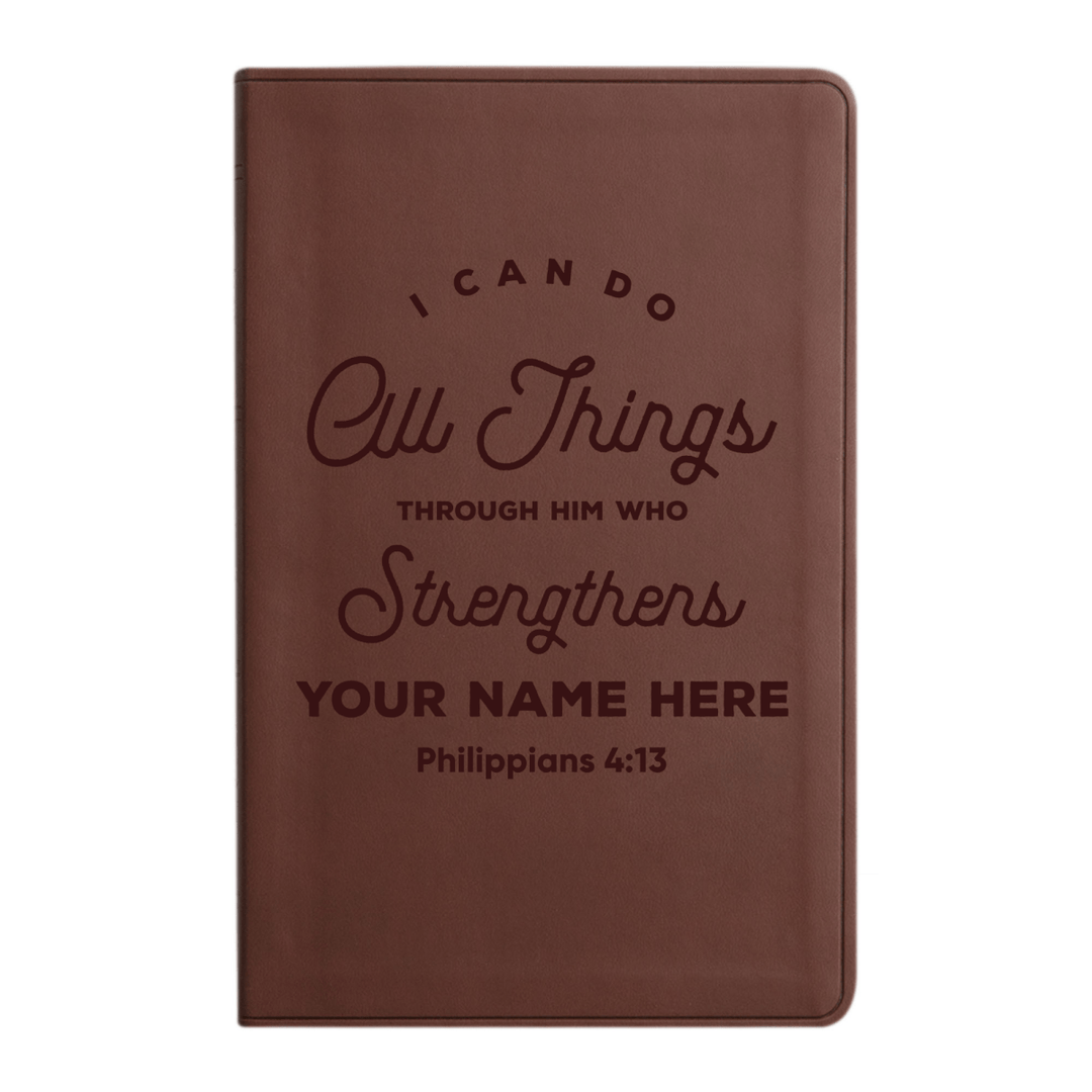 Personalized ESV Thinline Bible Large Print Faux Leather Holy Bible with Philippians 4:13 Scripture Design Brown | Shepherds Shelf - Shepherds Shelf