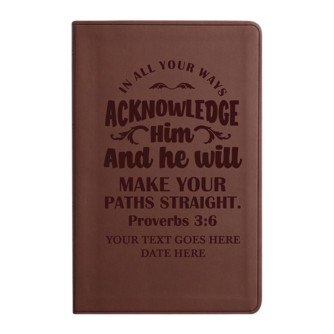 Personalized ESV Thinline Bible Large Print Faux Leather Holy Bible with Proverbs 3:6 Bible Verse Design Brown | Shepherds Shelf - Shepherds Shelf