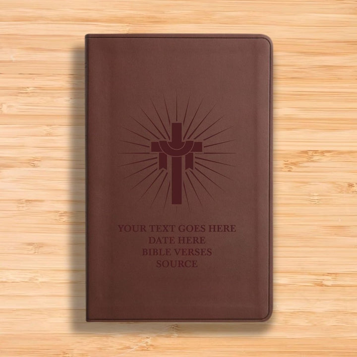 Personalized ESV Thinline Bible Large Print Faux Leather Holy Bible with Sun Rays Cross Design Brown | Shepherds Shelf - Shepherds Shelf