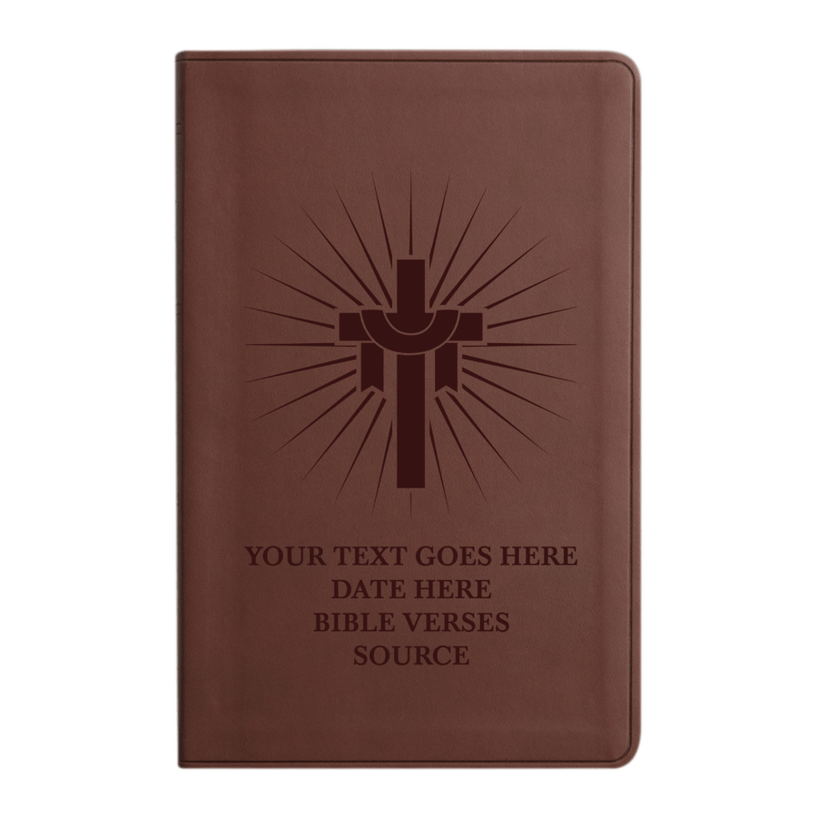 Personalized ESV Thinline Bible Large Print Faux Leather Holy Bible with Sun Rays Cross Design Brown | Shepherds Shelf - Shepherds Shelf