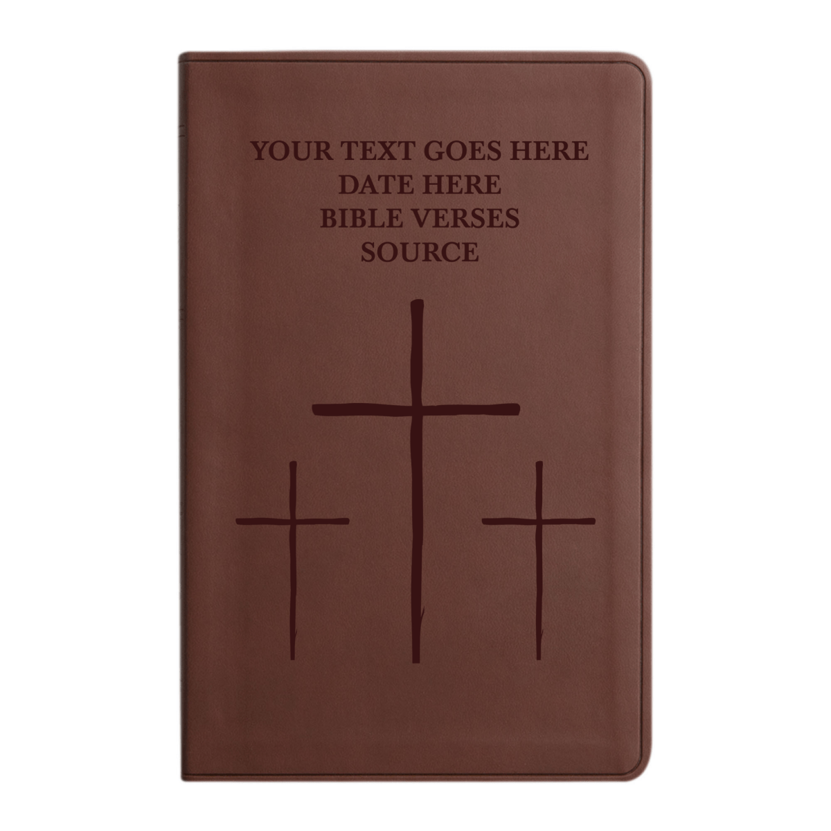 Personalized ESV Thinline Bible Large Print Faux Leather Holy Bible with The Three crosses Design Brown | Shepherds Shelf - Shepherds Shelf