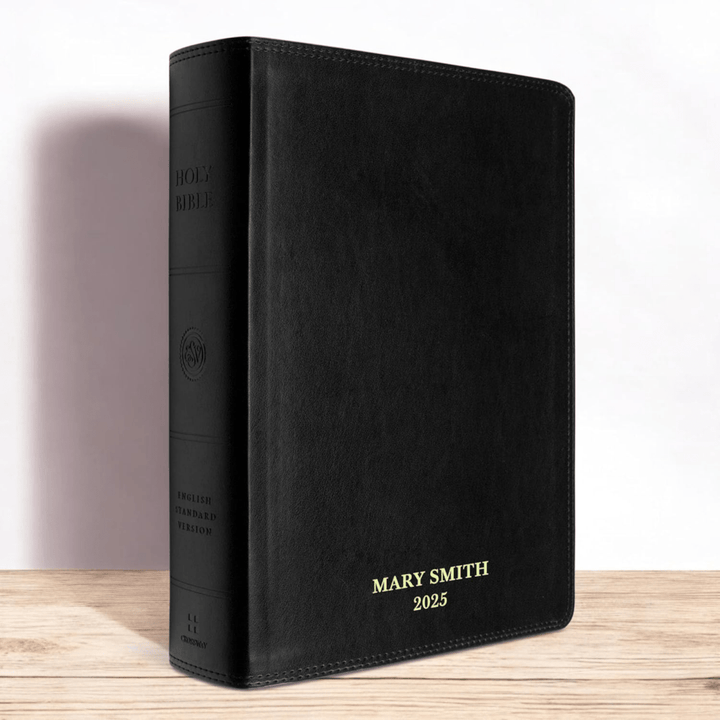 Personalized Faux Leather Custom ESV Holy Bible Personalized with Name | Giant Text | English Standard Version Extra Large Custom Gift Bible for Religious Occasions, Black - Shepherds Shelf