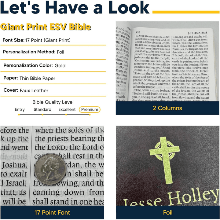 Personalized Faux Leather Custom ESV Holy Bible Personalized with Name | Giant Text | English Standard Version Extra Large Custom Gift Bible for Religious Occasions, Black - Shepherds Shelf
