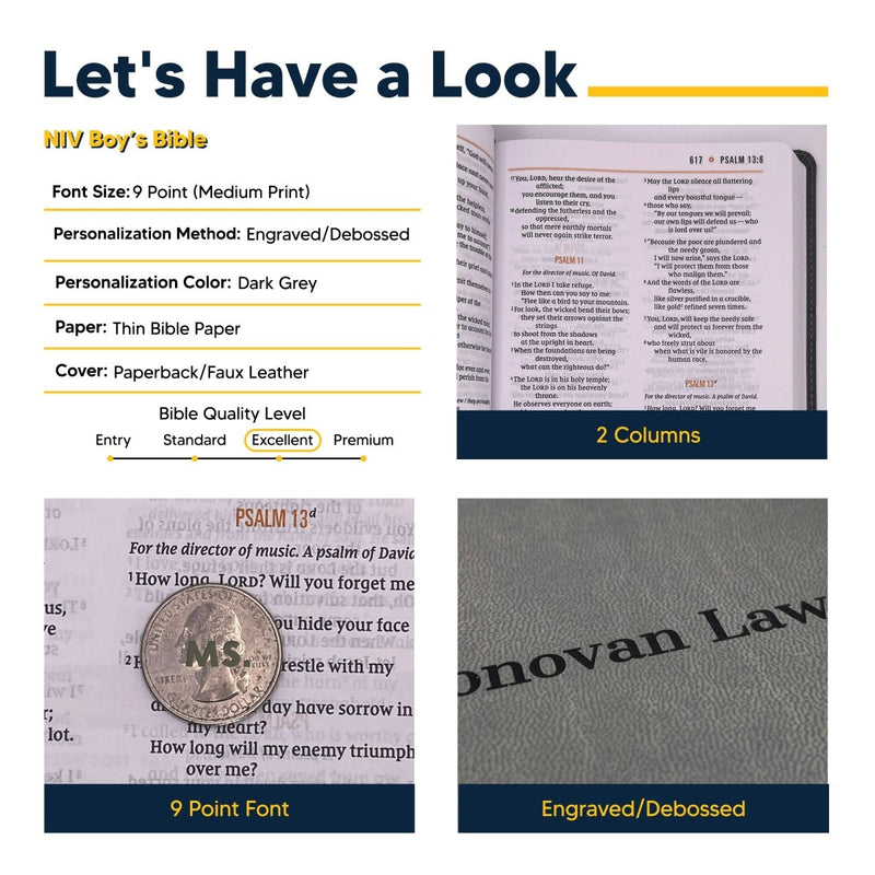 NIV Gray Standard Size Boys Holy Bible Medium Print