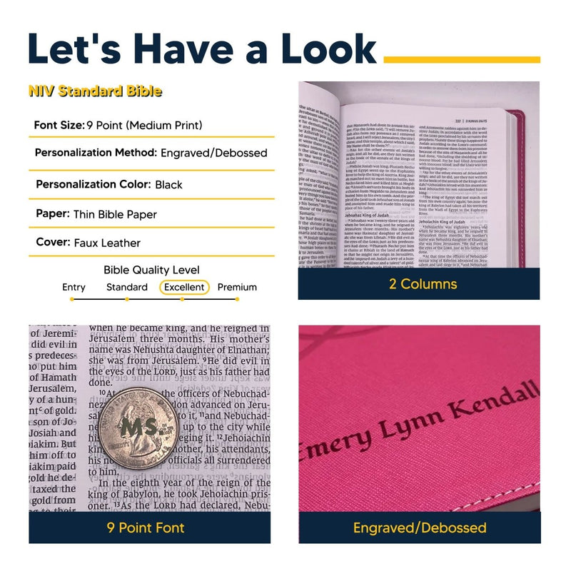 NIV Pink Standard Size Kids Holy Bible Medium Print | Heart and Cross
