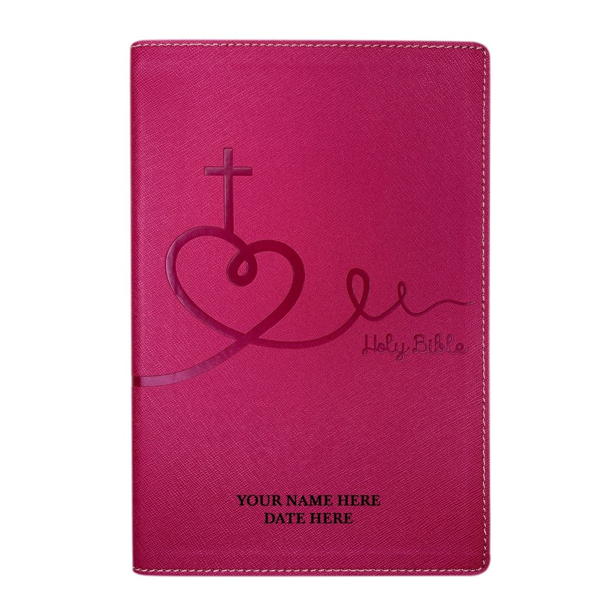 Personalized Faux Leather NIV Kids Bible with Custom Name and Date in Black Medium Print Size Thin New International Version Bible Religious Pink | Shepherds Shelf - Shepherds Shelf