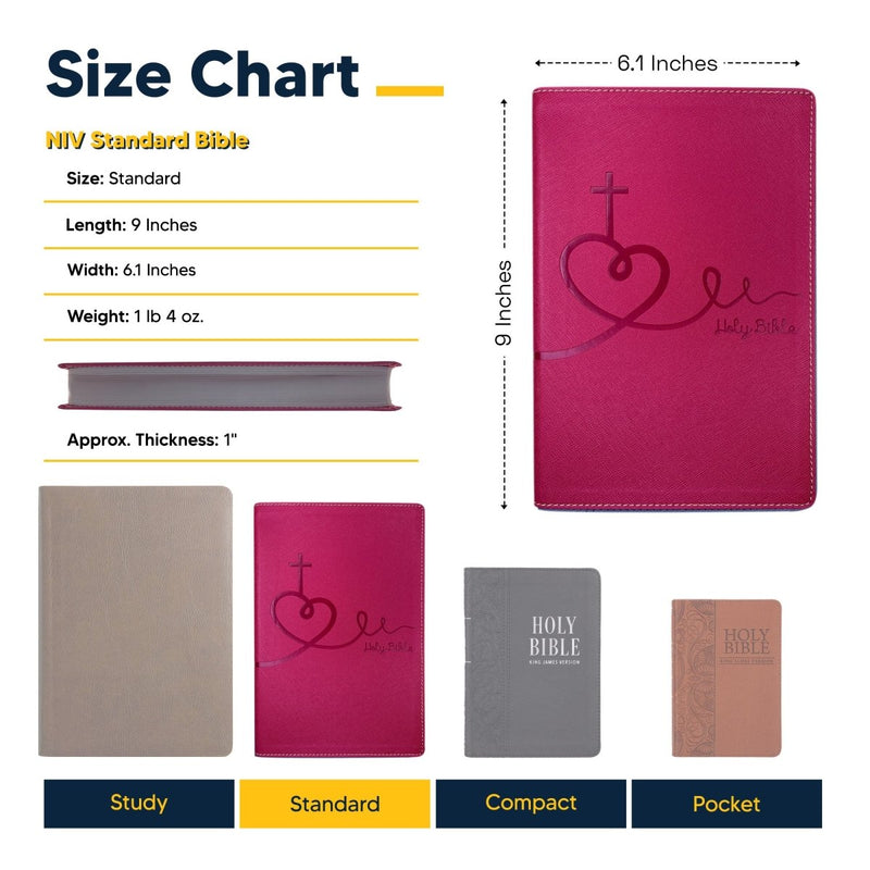 NIV Pink Standard Size Kids Holy Bible Medium Print | Heart and Cross