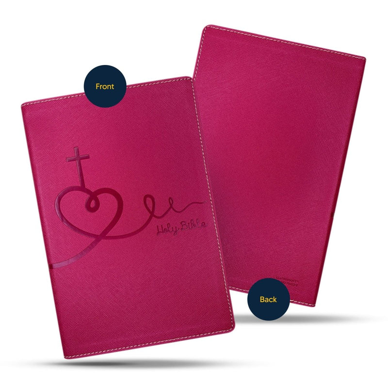 NIV Pink Standard Size Kids Holy Bible Medium Print | Heart and Cross