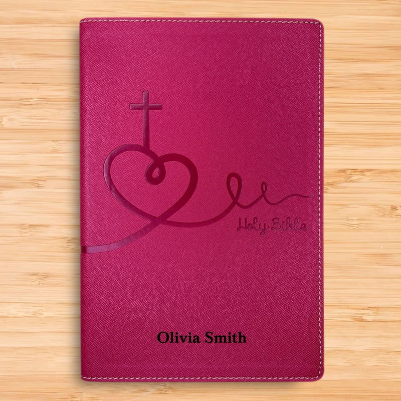 NIV Pink Standard Size Kids Holy Bible Medium Print | Heart and Cross