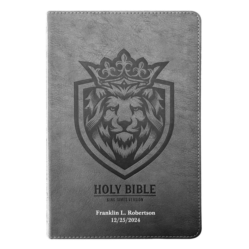 KJV Gray Standard Size Holy Bible Small Print | Lion Head