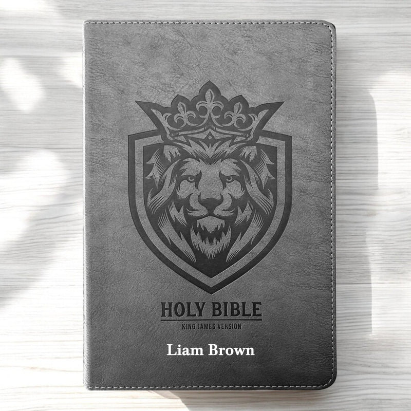 KJV Gray Standard Size Holy Bible Small Print | Lion Head