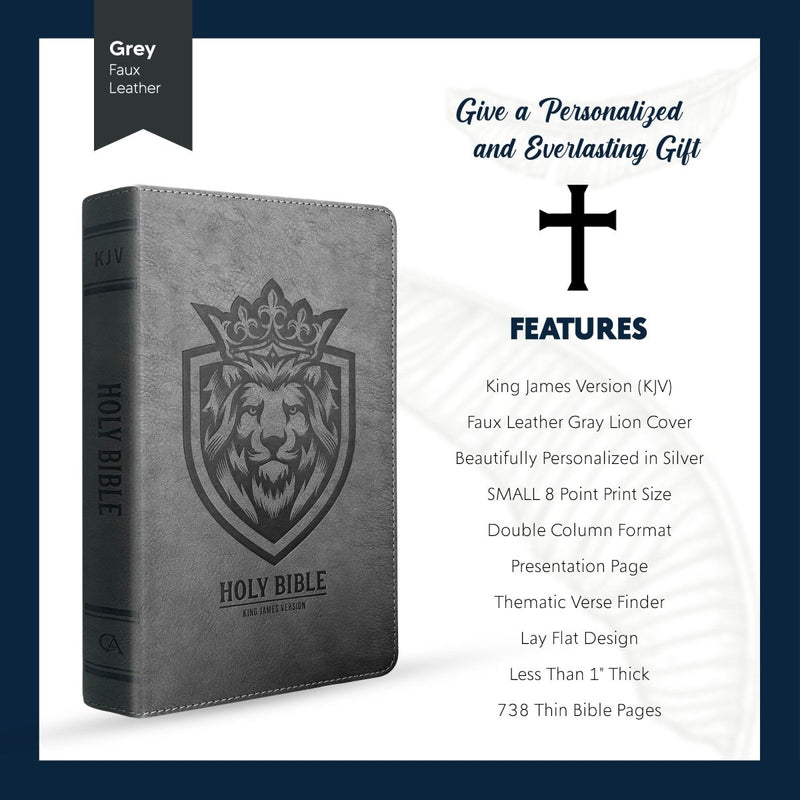 KJV Gray Standard Size Holy Bible Small Print | Lion Head