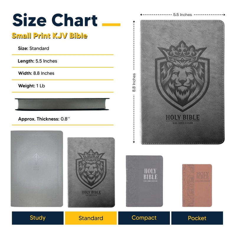 KJV Gray Standard Size Holy Bible Small Print | Lion Head