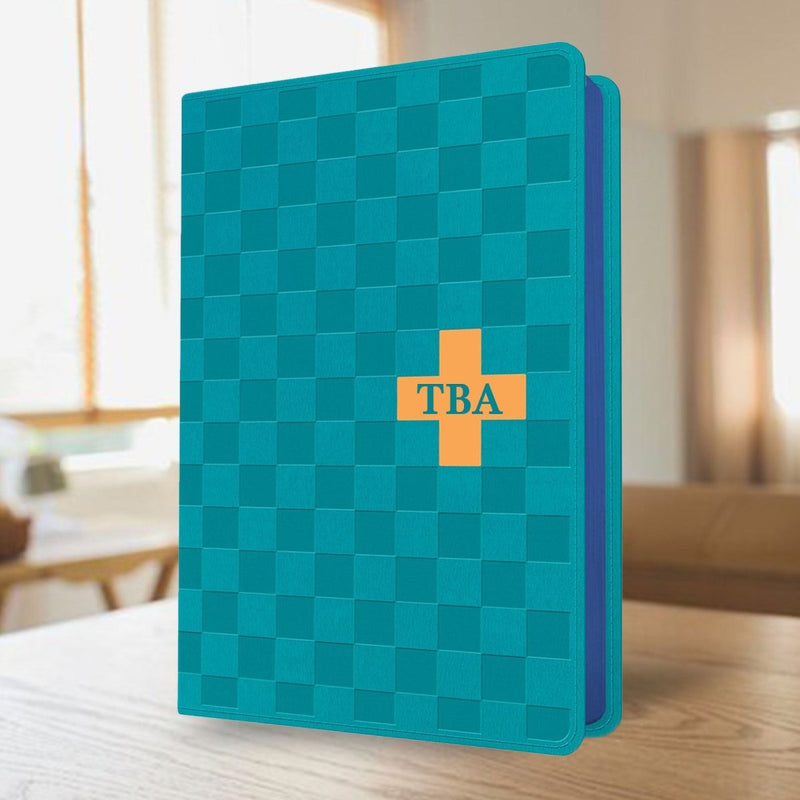 NLT Blue Standard Size Kids Holy Bible Medium Print | Checkered Blue & Orange Cross