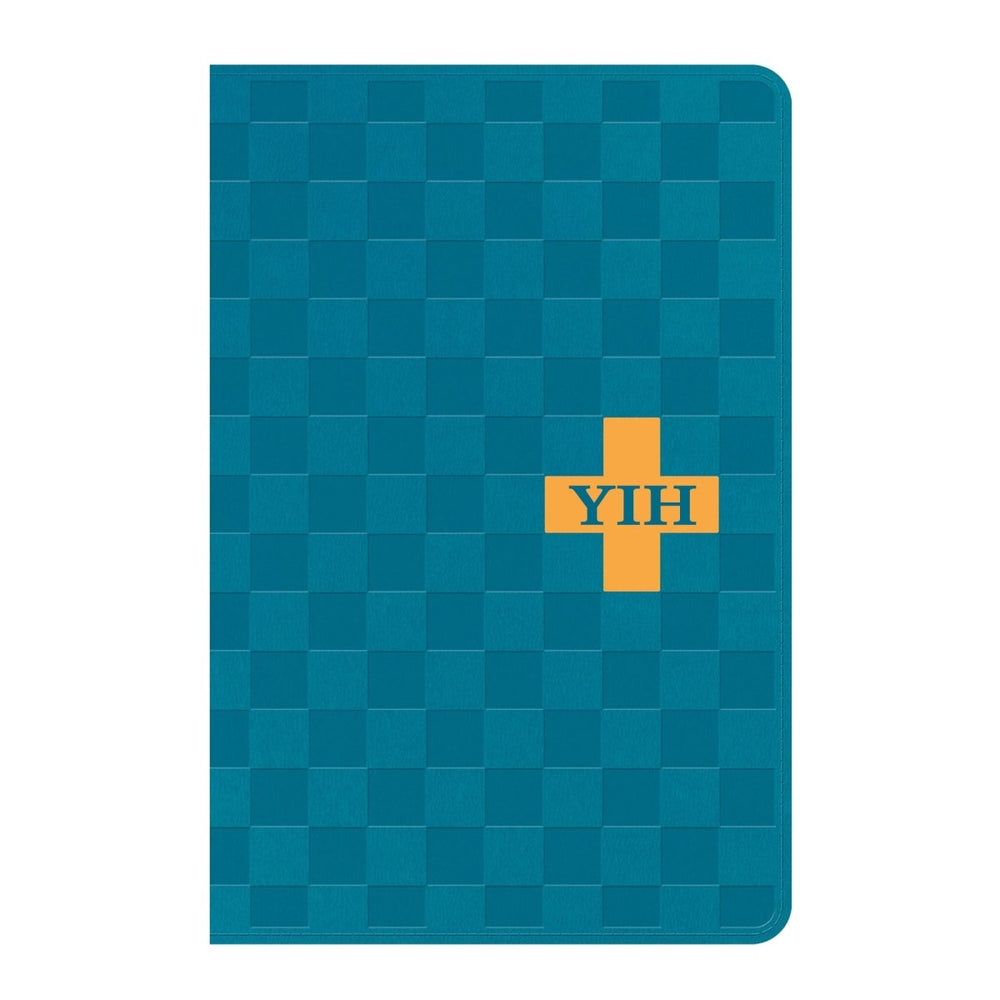 NLT Blue Standard Size Kids Holy Bible Medium Print | Checkered Blue & Orange Cross