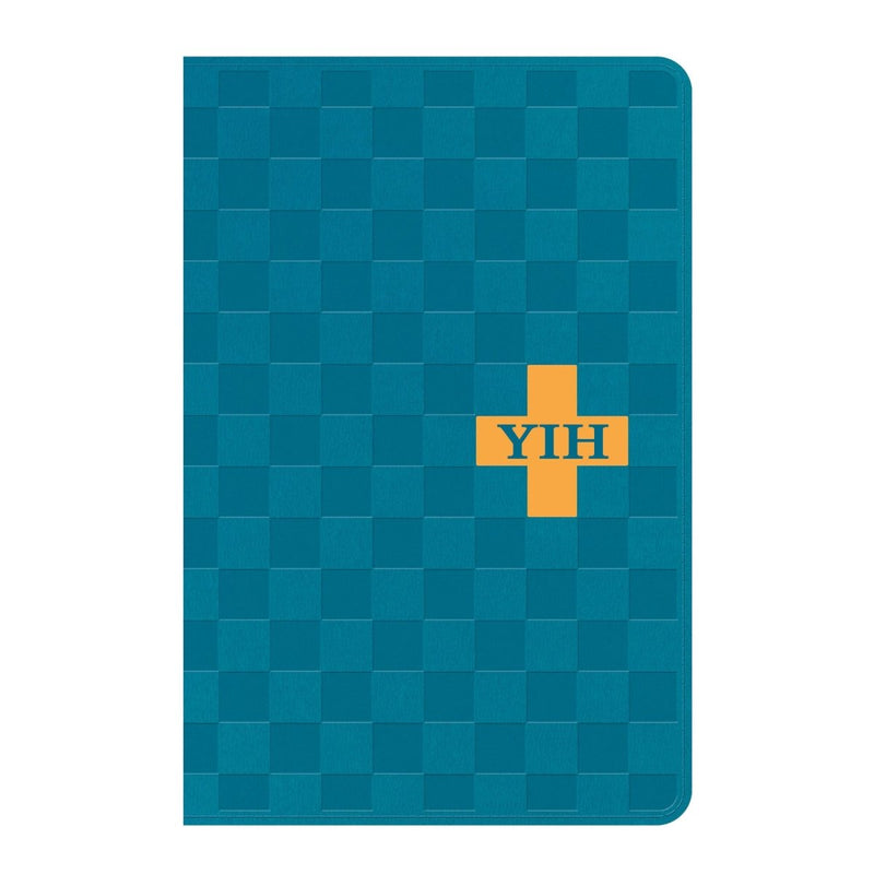 NLT Blue Standard Size Kids Holy Bible Medium Print | Checkered Blue & Orange Cross
