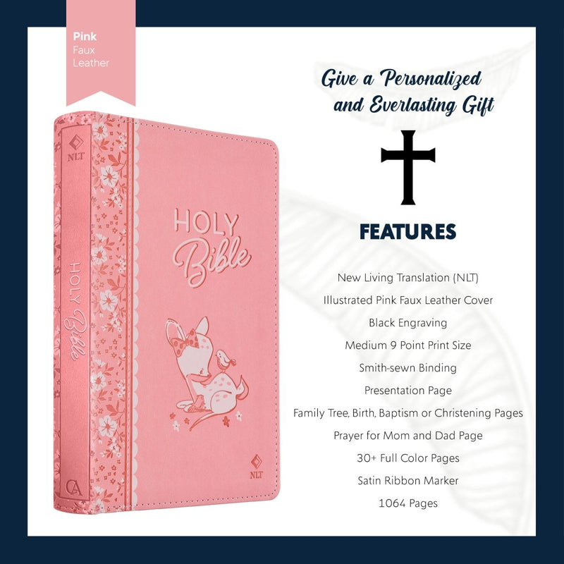 NLT Pink Standard Size Holy Bible Medium Print | Forest Animal