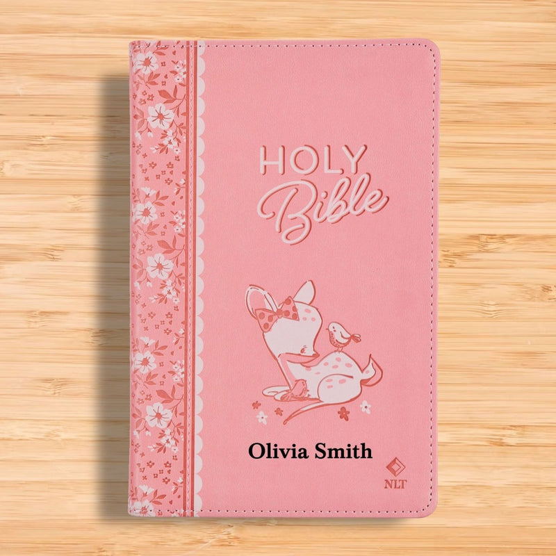 NLT Pink Standard Size Holy Bible Medium Print | Forest Animal