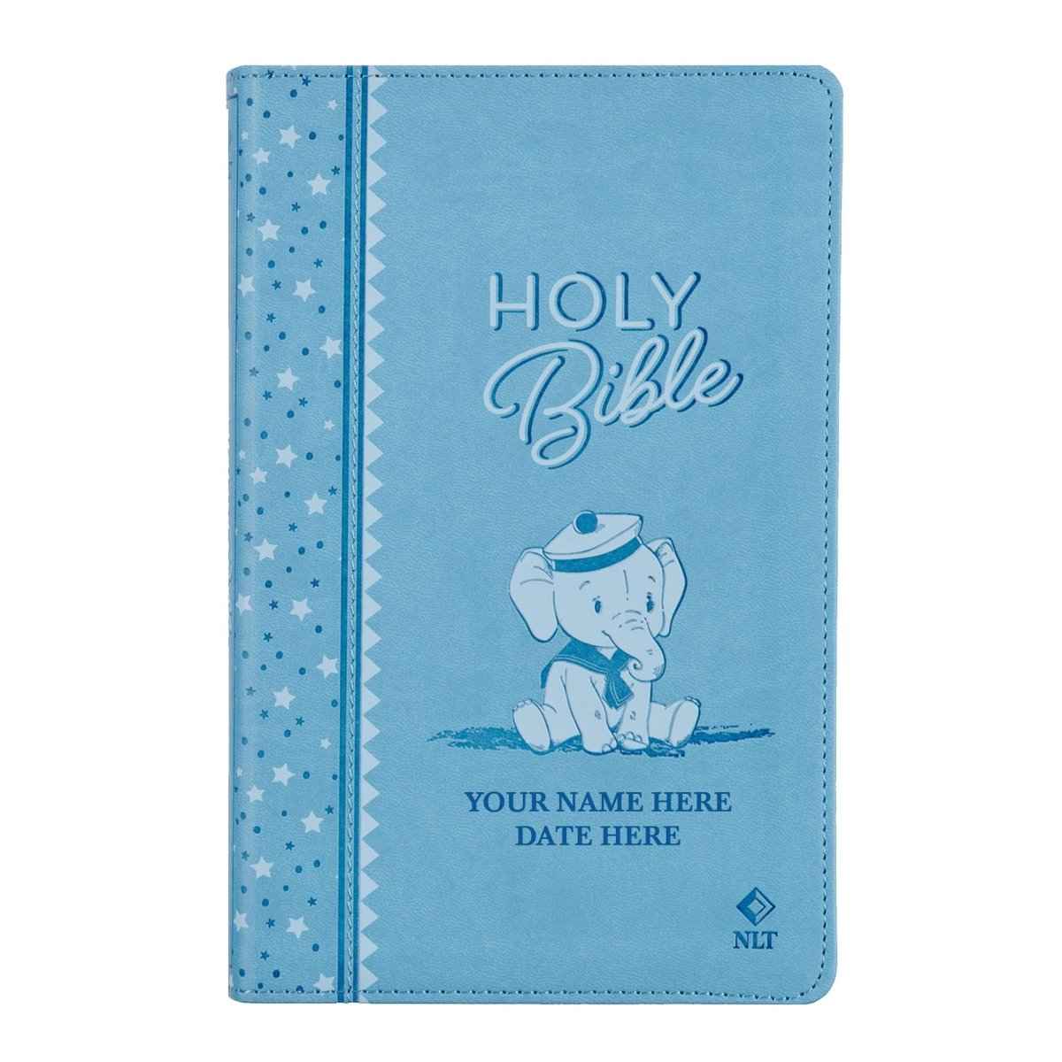 Personalized Keepsake First Holy Bible NLT Medium Print Faux Leather - with Illustrated Elephant Design on Cover Blue | Shepherds Shelf - Shepherds Shelf