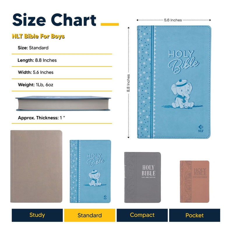 NLT Blue Standard Size Holy Bible Medium Print | Illustrated Elephant