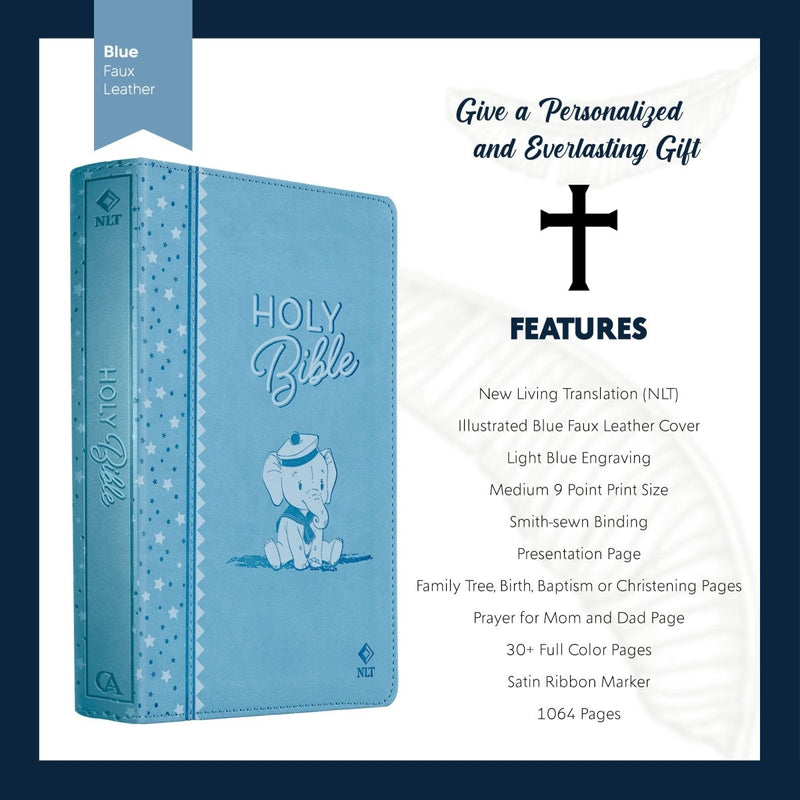 NLT Blue Standard Size Holy Bible Medium Print | Illustrated Elephant