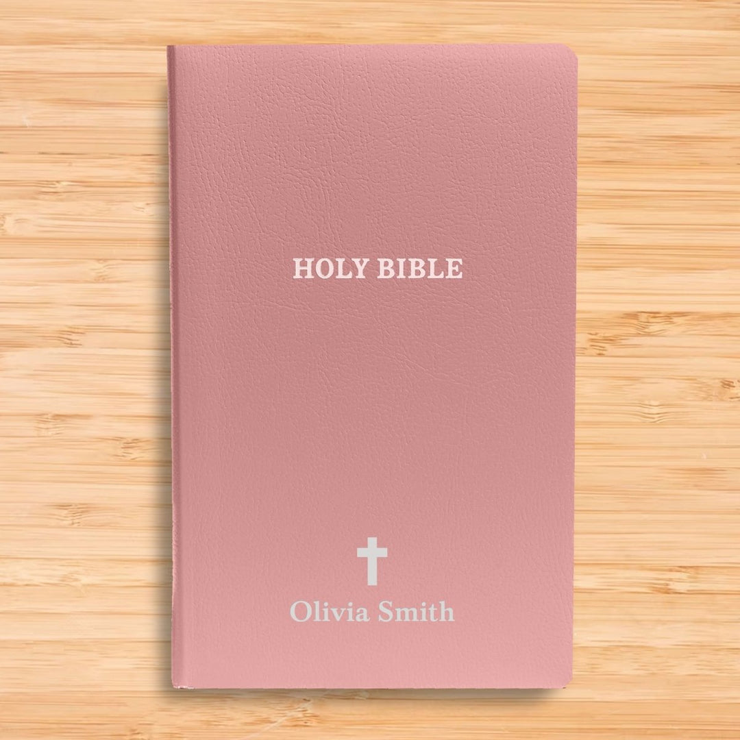 Personalized KJV Bible King James Version Faux Leather Holy Bible with Custom Name SMALL PRINT with Red - Highlighted Verses Pink | Shepherds Shelf - Shepherds Shelf