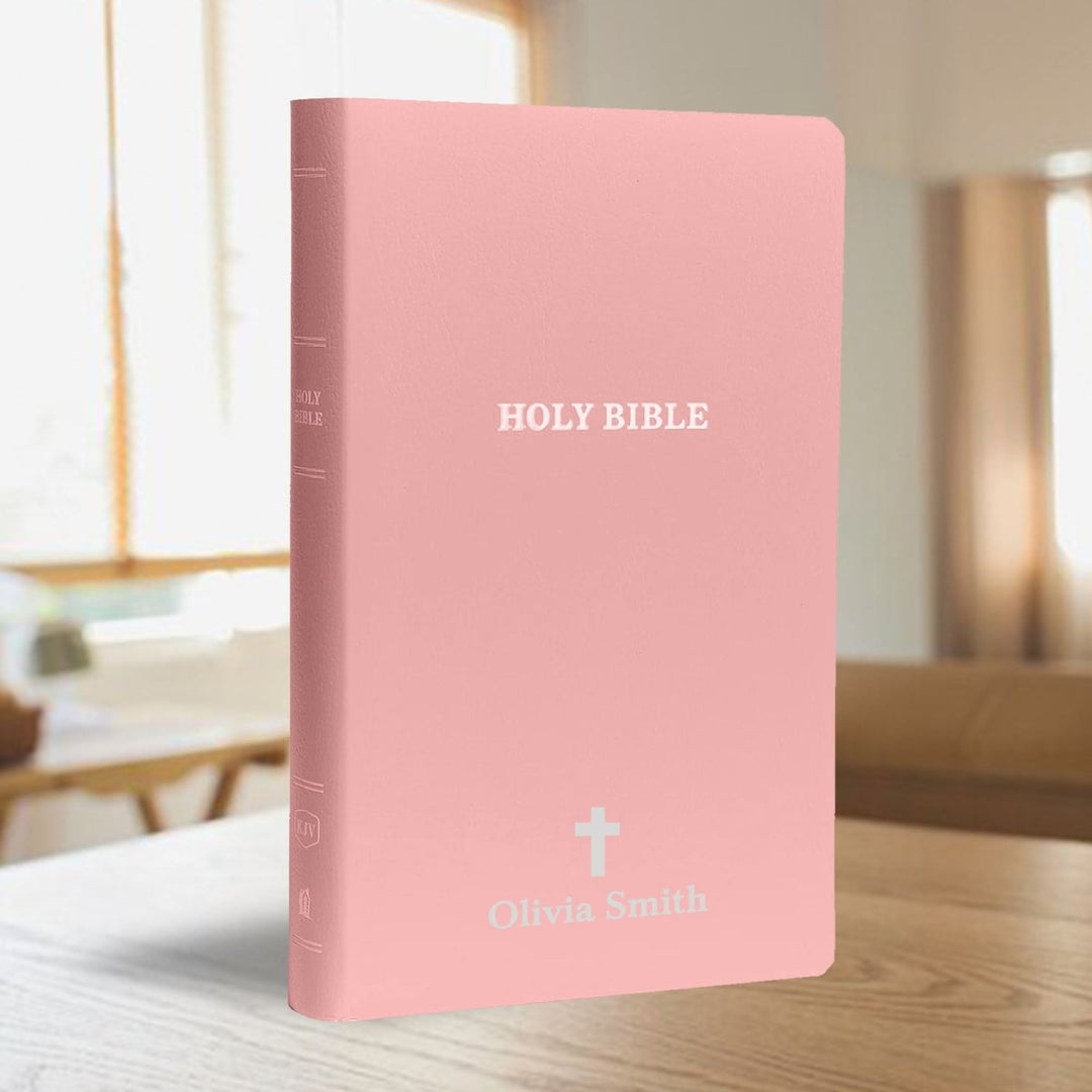 Personalized KJV Bible King James Version Faux Leather Holy Bible with Custom Name SMALL PRINT with Red - Highlighted Verses Pink | Shepherds Shelf - Shepherds Shelf