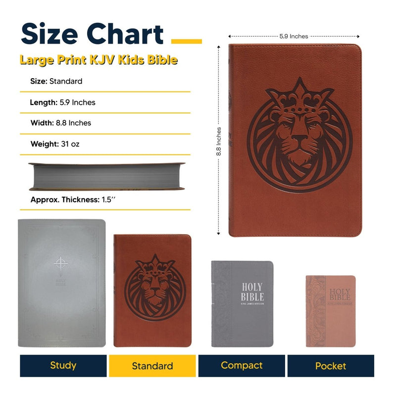 KJV Brown Standard Size Kids Holy Bible Large Print | Royal Lion