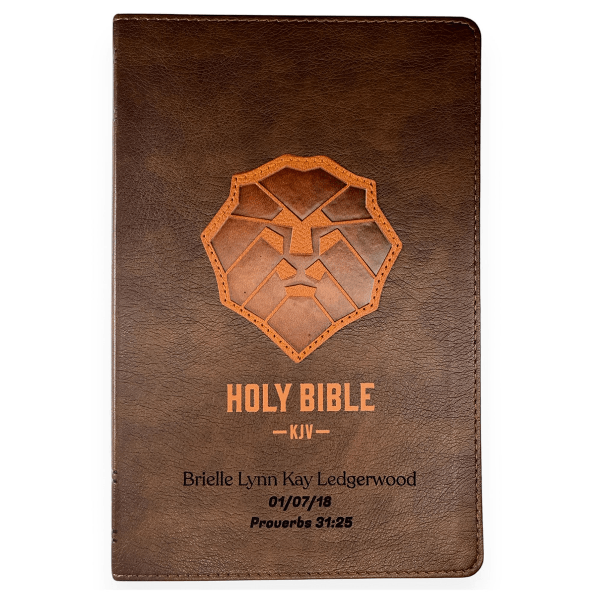 Personalized KJV Kids First Holy Bible Large Print Indexed Faux Leather Bible with Lion Design on Cover Brown | Shepherds Shelf - Shepherds Shelf
