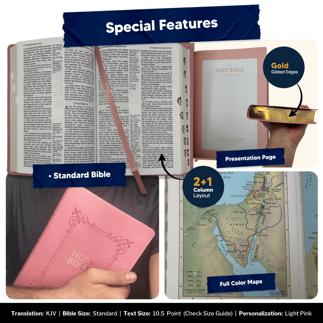 Personalized KJV Pink Reference Bible Red Letter Bible | Large Print | Faux Leather - Shepherds Shelf