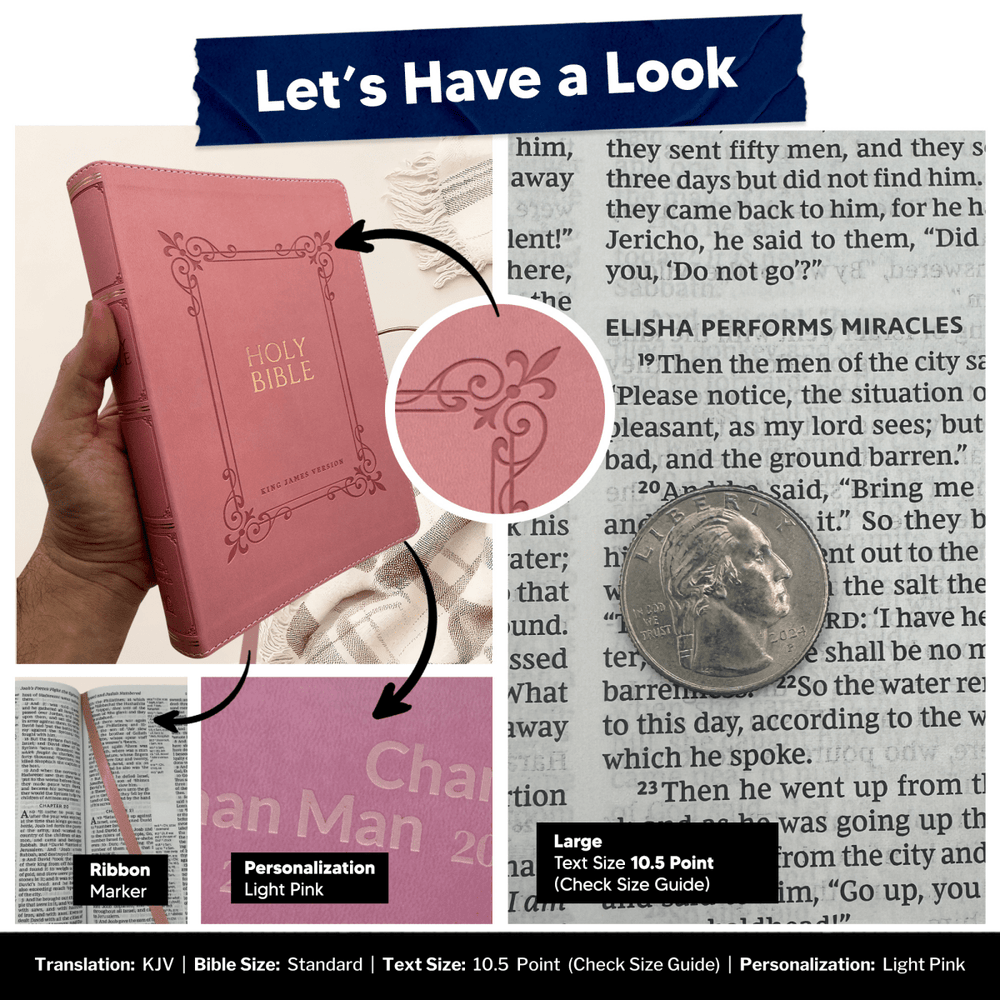Personalized KJV Pink Reference Bible Red Letter Bible | Large Print | Faux Leather - Shepherds Shelf