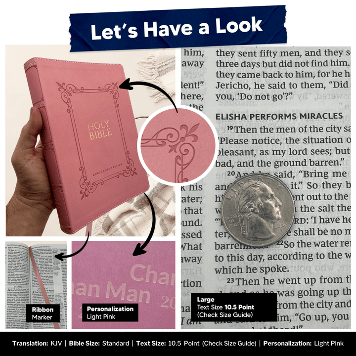 Personalized KJV Pink Reference Bible Red Letter Bible | Large Print | Faux Leather - Shepherds Shelf