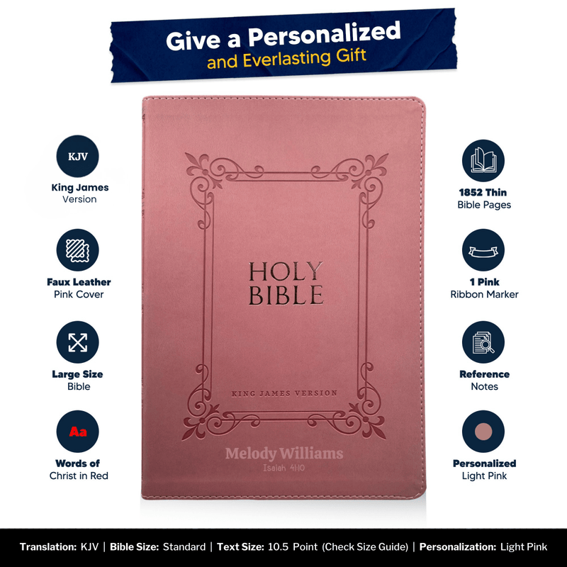 Personalized KJV Pink Reference Bible Red Letter Bible | Large Print | Faux Leather