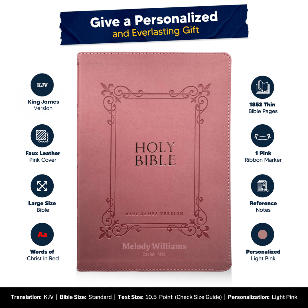 Personalized KJV Pink Reference Bible Red Letter Bible | Large Print | Faux Leather - Shepherds Shelf