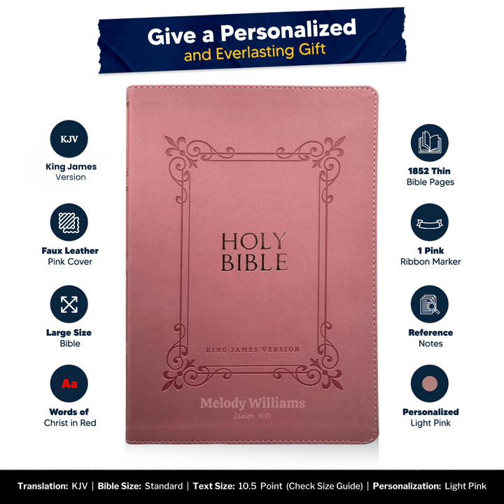 Personalized KJV Pink Reference Bible Red Letter Bible | Large Print | Faux Leather - Shepherds Shelf