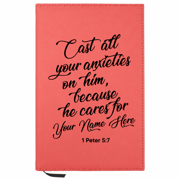 Personalized Leatherette Journal Notebook | 1 Peter 5:7 - Shepherds Shelf