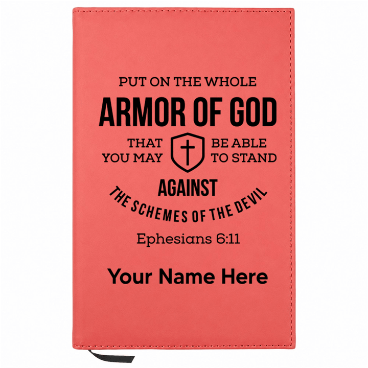 Personalized Leatherette Journal Notebook | Ephesians 6:11 - Shepherds Shelf