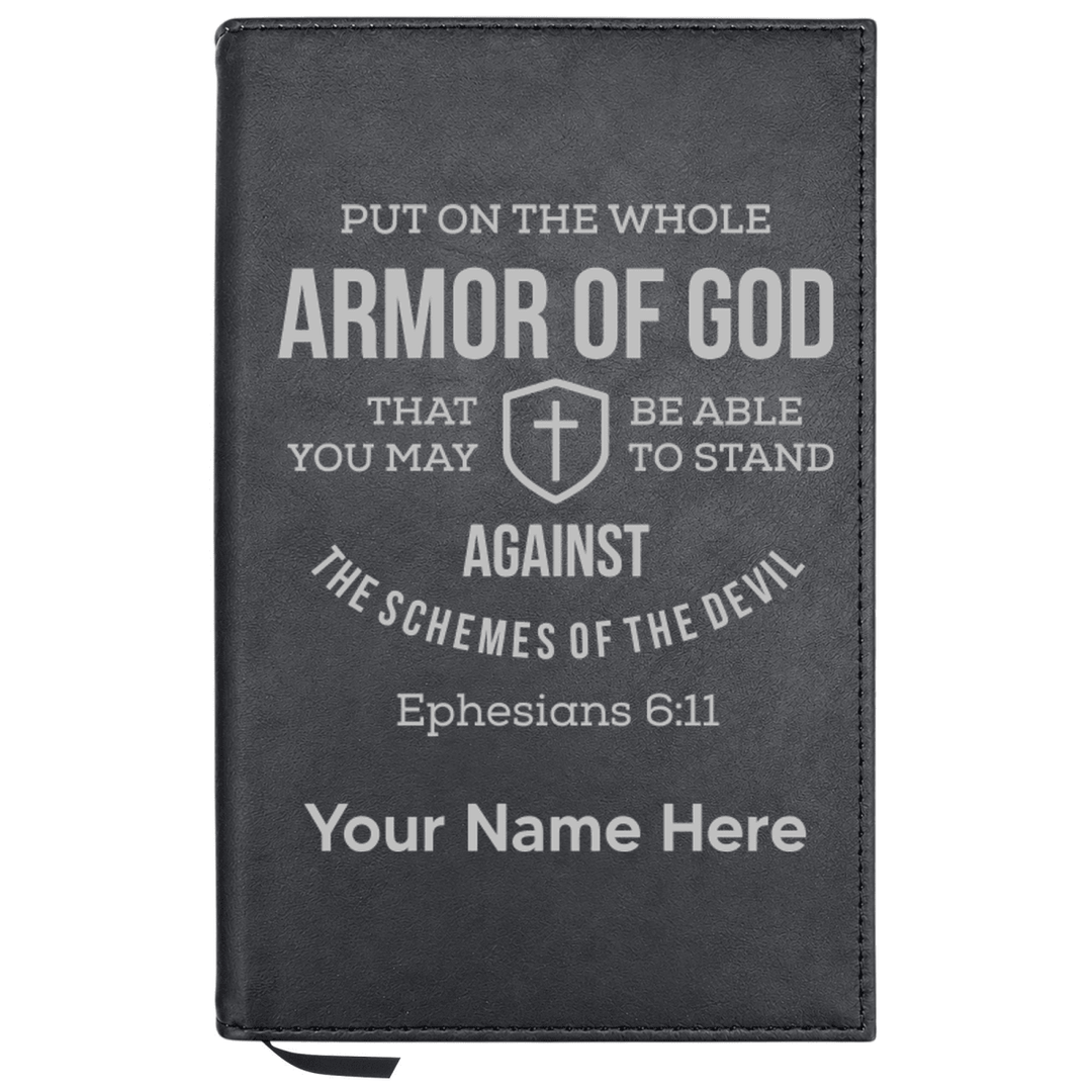 Personalized Leatherette Journal Notebook | Ephesians 6:11 - Shepherds Shelf