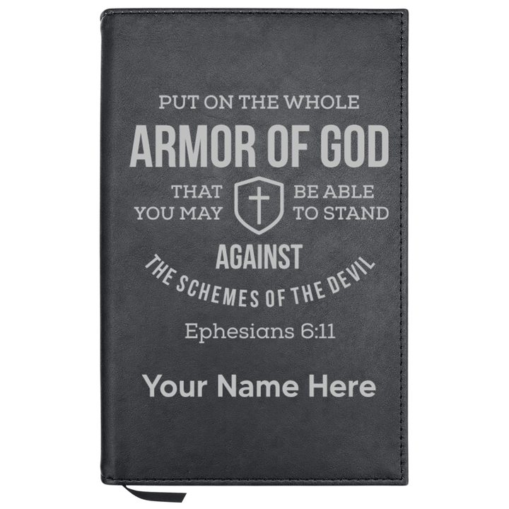 Personalized Leatherette Journal Notebook | Ephesians 6:11 - Shepherds Shelf