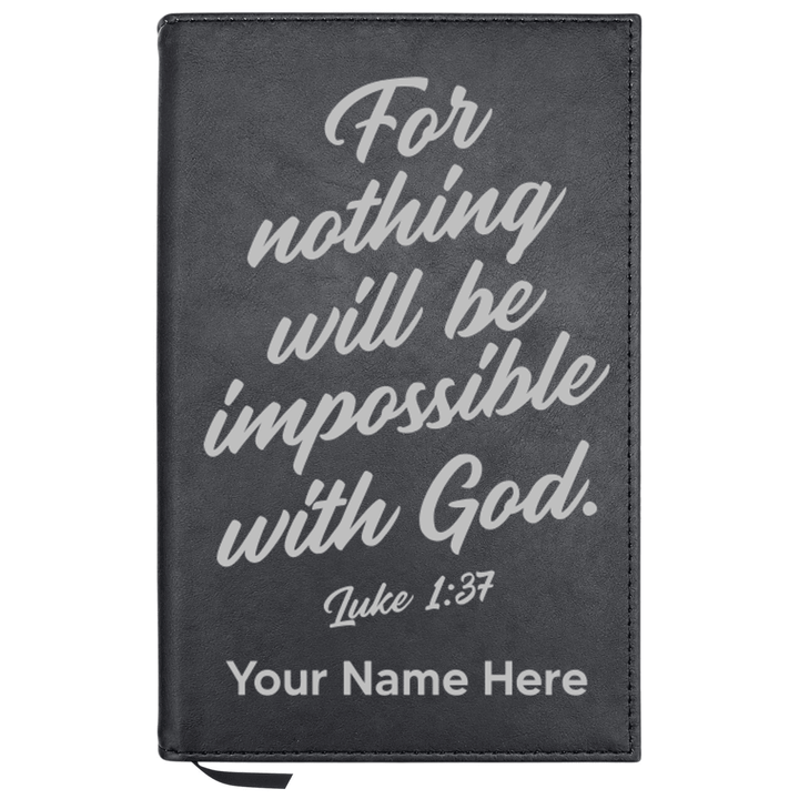 Personalized Leatherette Journal Notebook | Luke 1:37 - Shepherds Shelf